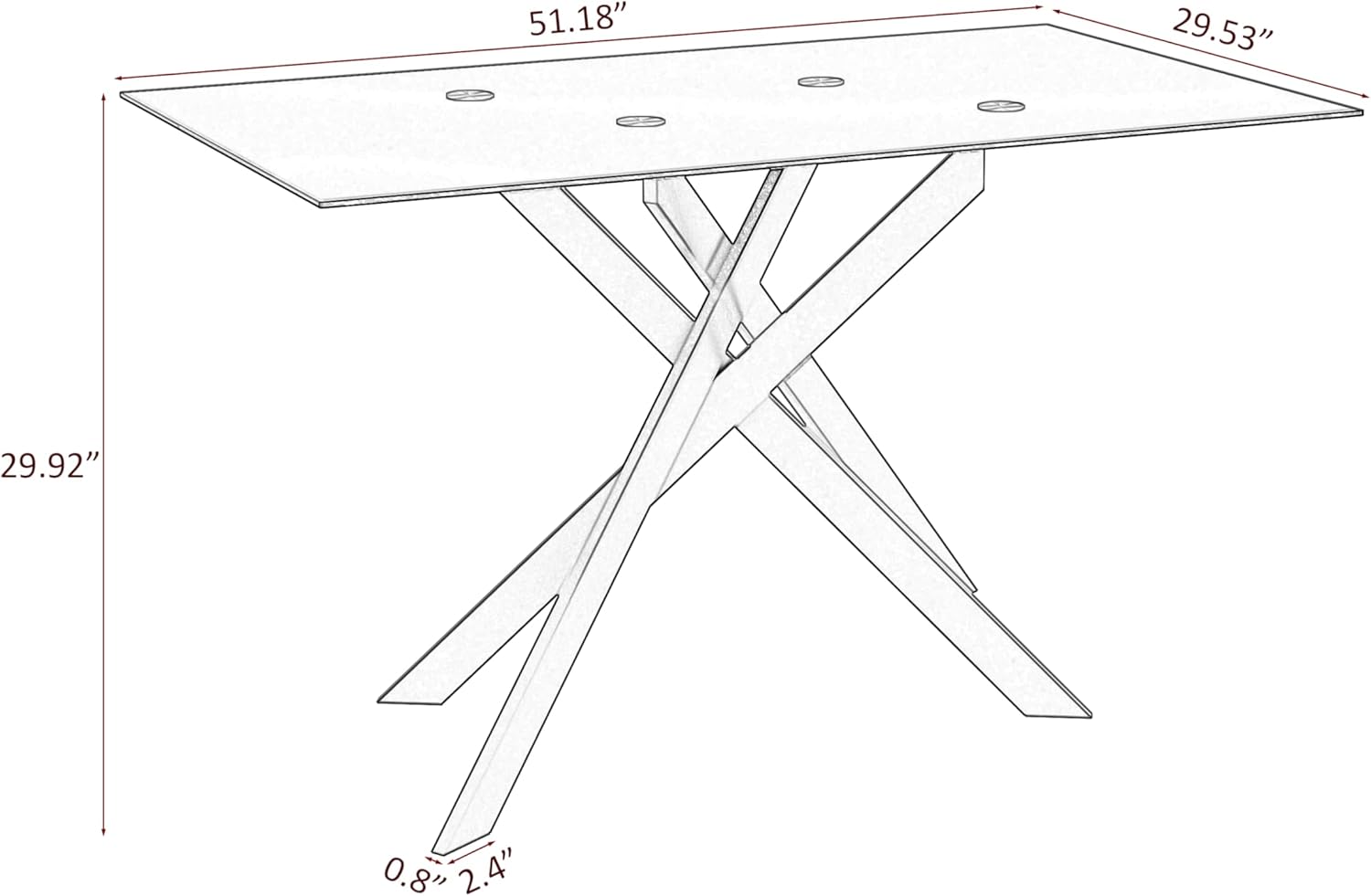 HomVent Mesa de comedor rectangular de cristal negro de 51.18 pulgadas, diseño...