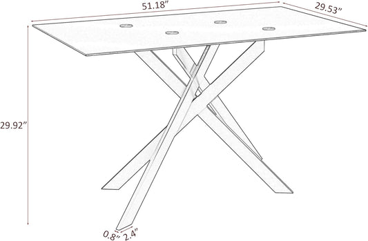 Mesa de comedor rectangular de vidrio templado transparente de 51.18 pulgadas,