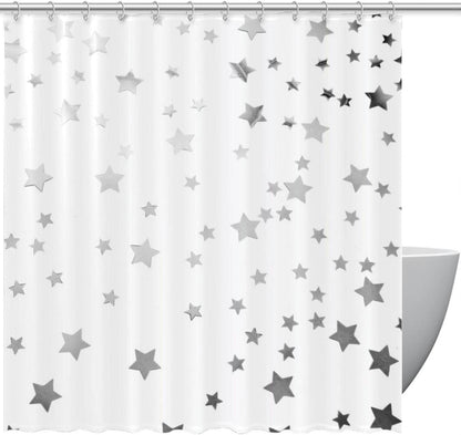 Cortina de ducha con estrellas grises, impermeable, lavable, juego de cortinas