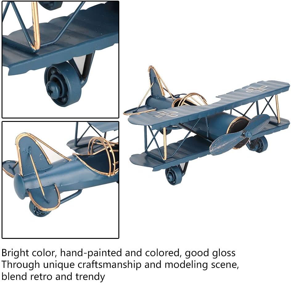 Tyenaza Decoración de avión vintage, modelo de biplano de avión de hierro de...