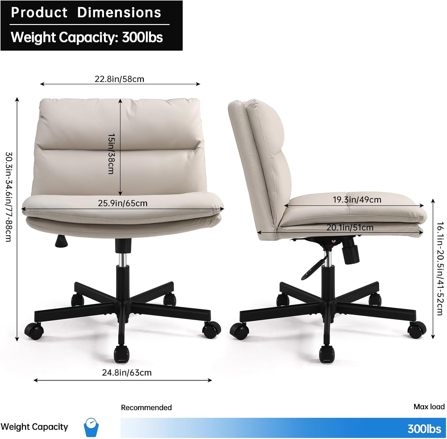 EMIAH Silla de escritorio de oficina sin brazos con ruedas, silla de tocador...