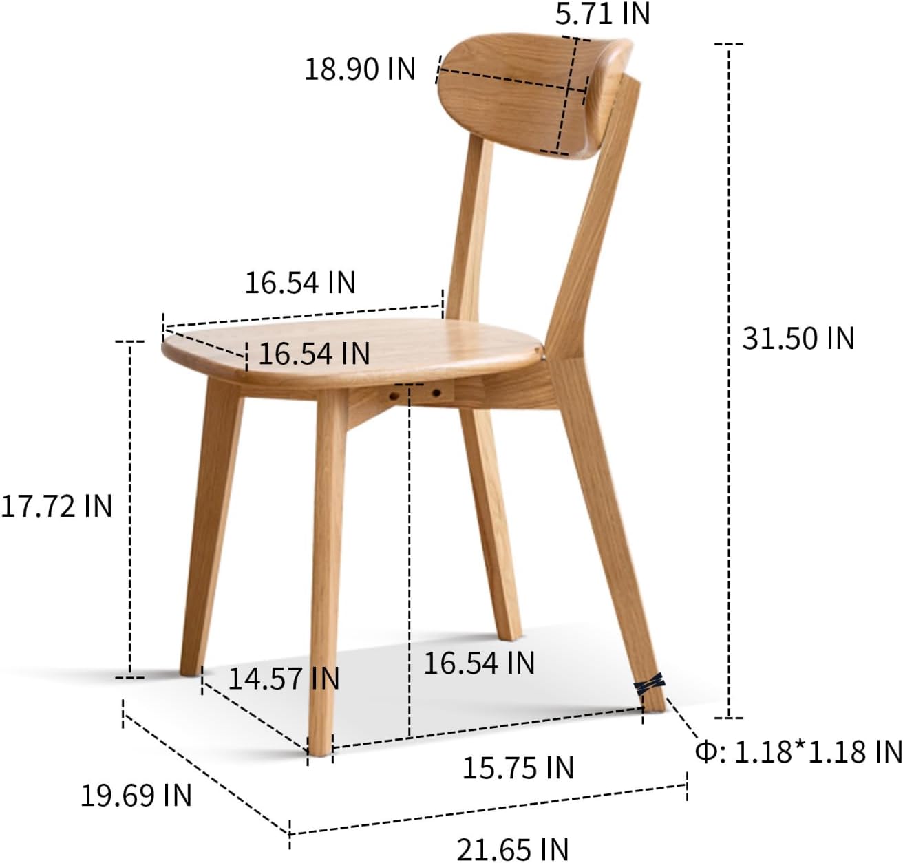 Sillas de comedor 100% madera de roble macizo, prácticas sillas de cocina para