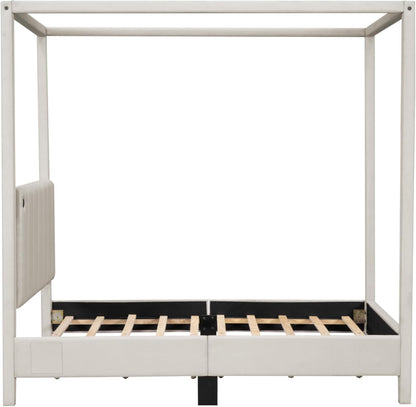 Designs Cama con dosel tamaño matrimonial con puertos USB y tipo C, base de