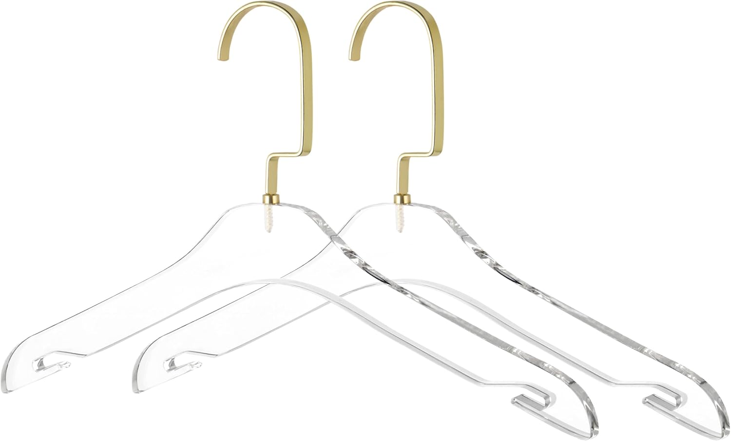 Elegantes perchas de acrílico transparente con gancho dorado, colgador de ropa