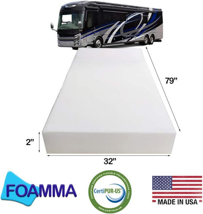 Foamma Cubrecolchón de espuma de alta densidad de 2 x 32 x 79 pulgadas, para