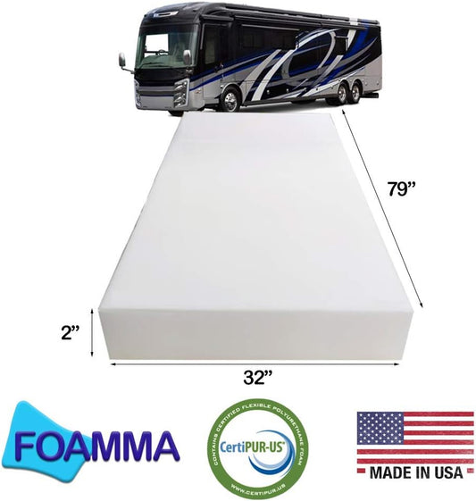 Foamma Cubrecolchón de espuma de alta densidad de 2 x 32 x 79 pulgadas, para