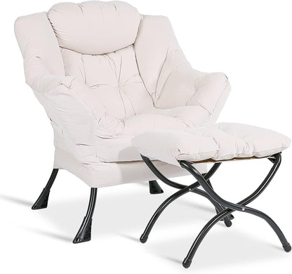 Moderna silla perezosa de tela de terciopelo con otomana, silla de salón