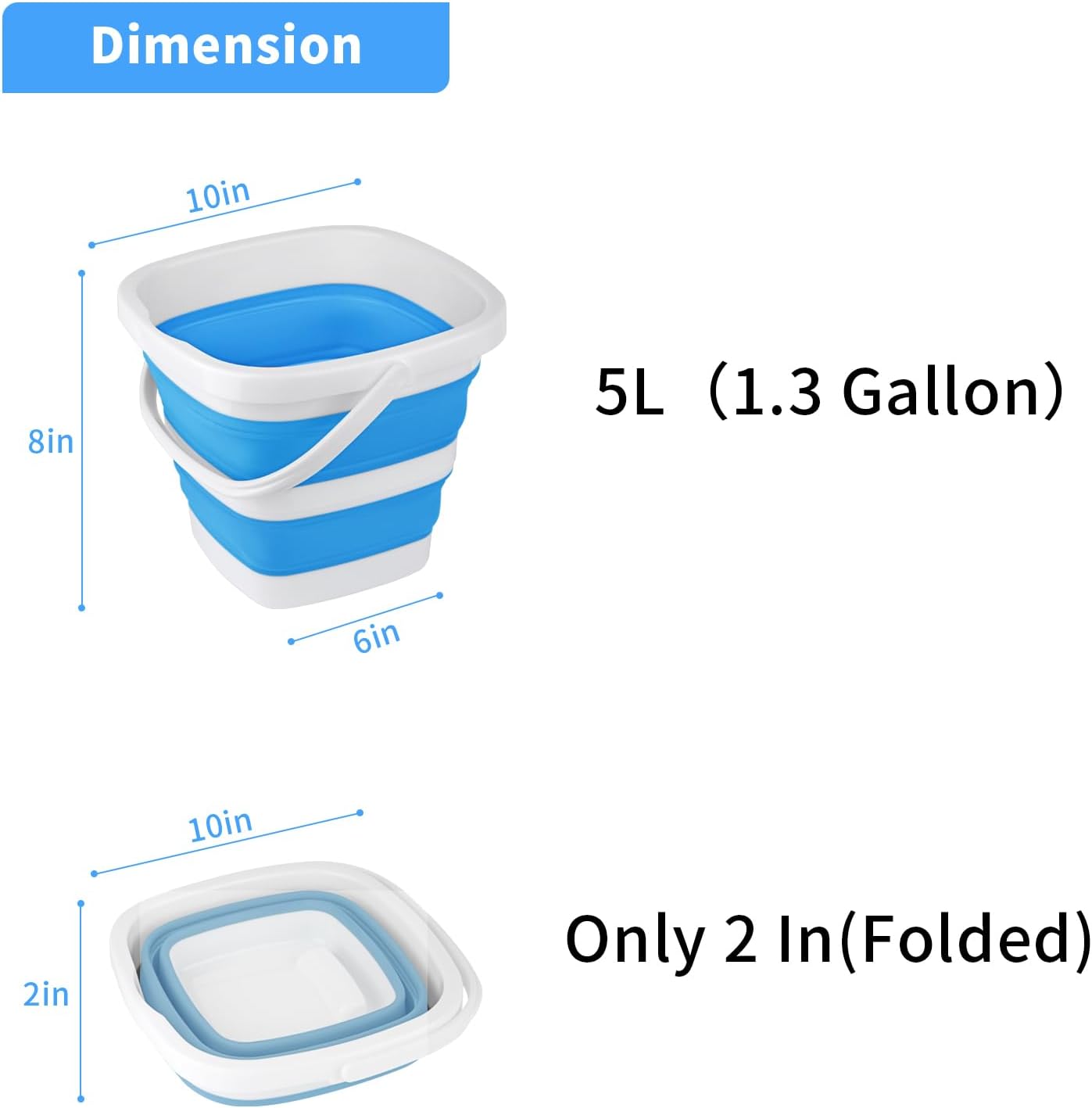 Paquete de 2 cubos plegables de 5L 1.3 galones, cubo de limpieza pequeño para