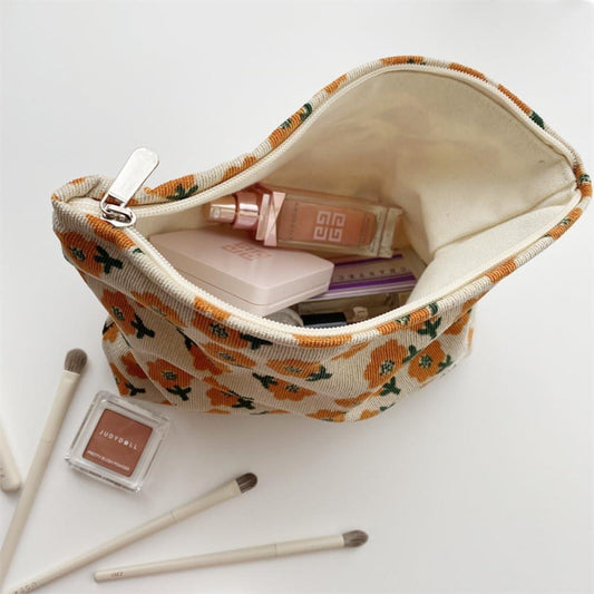 Bolsa de maquillaje para mujer, bolsa de cosméticos de pana y bolsa para