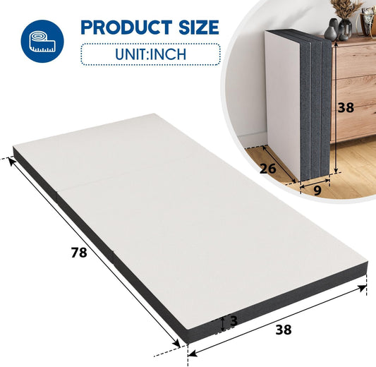 Colchón plegable, colchón triple con funda transpirable y lavable, colchón