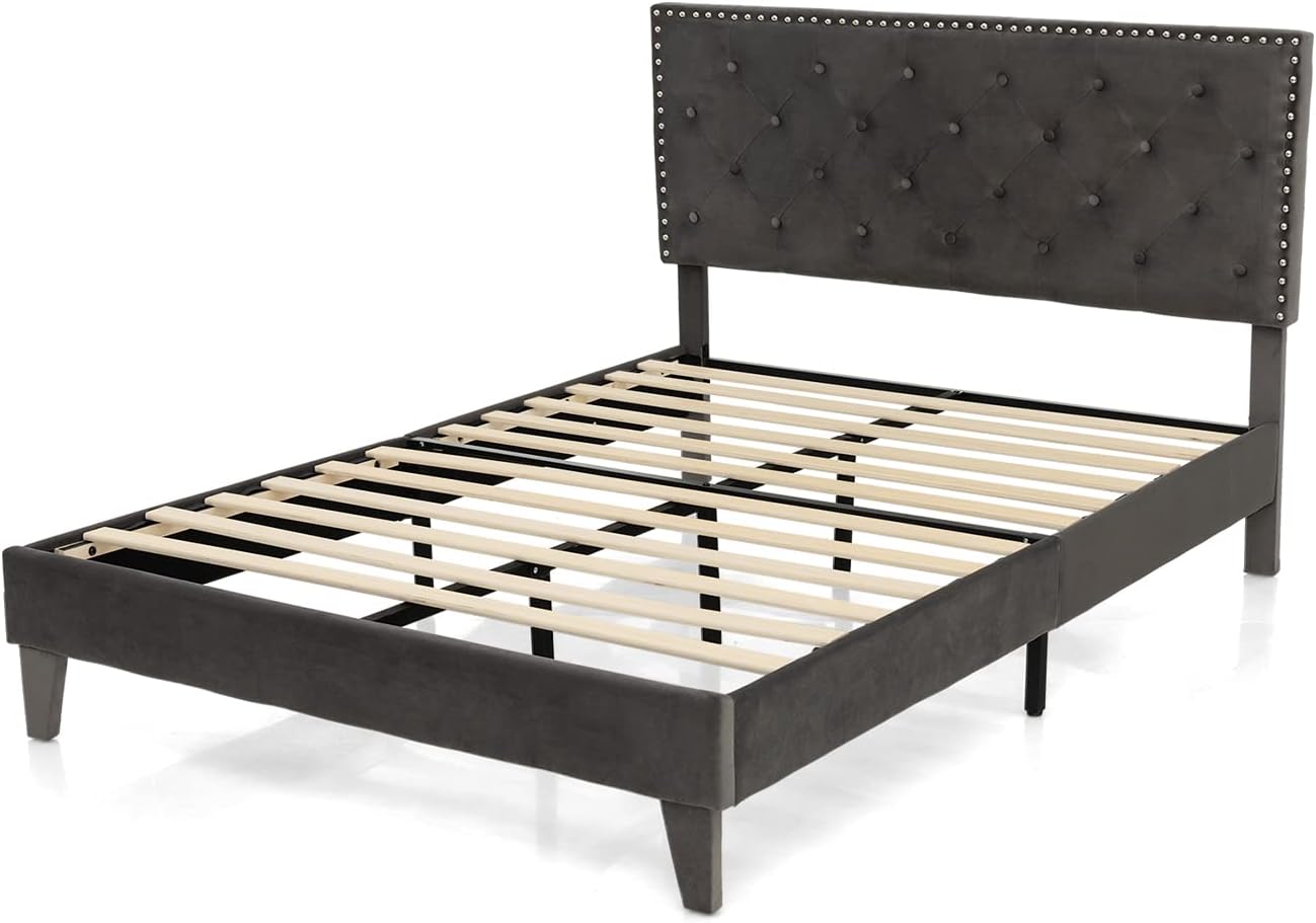 KOMFOTT Base de cama tapizada tamaño matrimonial, base de cama de plataforma...