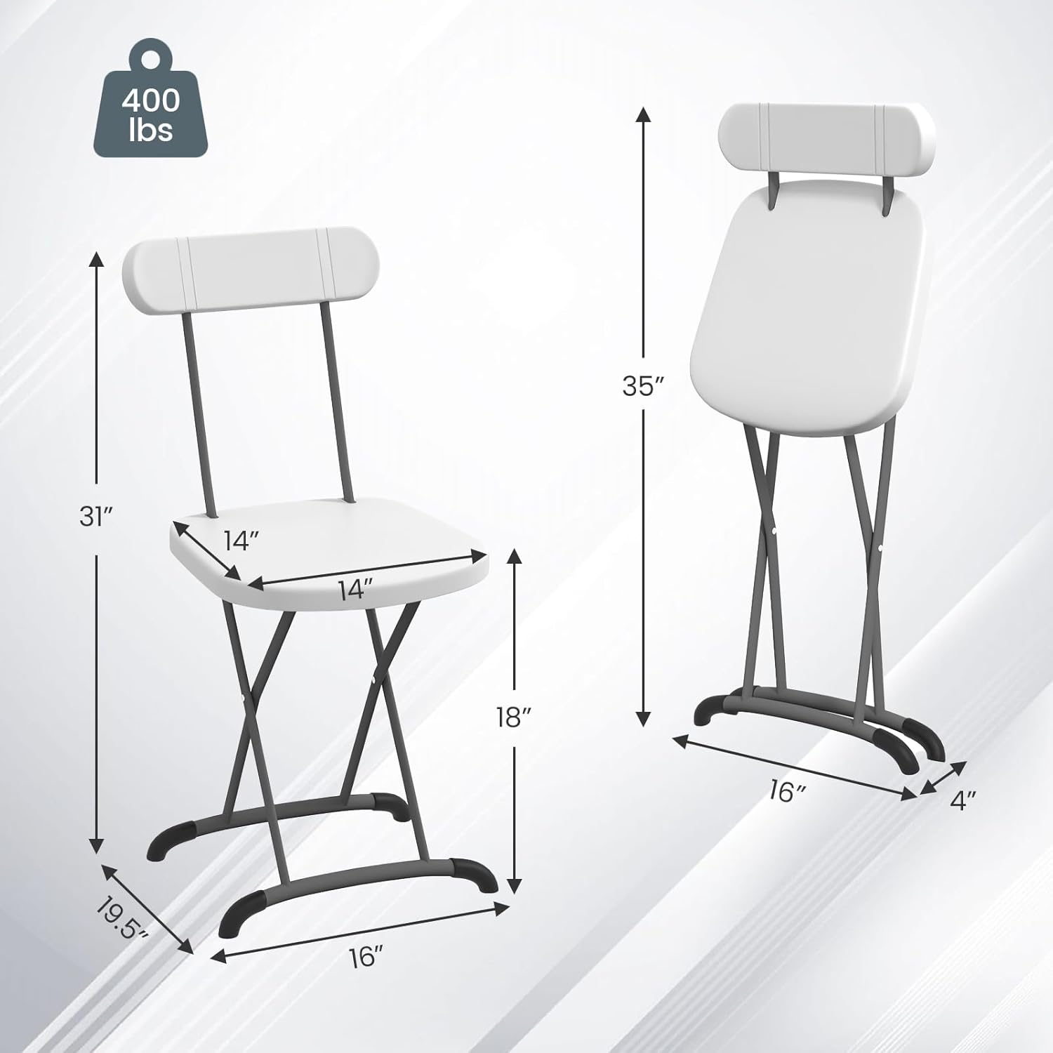 S AFSTAR Juego de 8 sillas plegables de plástico con asiento ancho y respaldo...