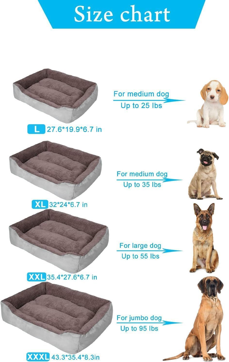 PUPPBUDD - Cama ortopédica para perros grandes, rectangular, lavable, cómoda,...