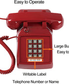 Teléfono fijo rojo tradicional, teléfono con cable retro con indicador de...