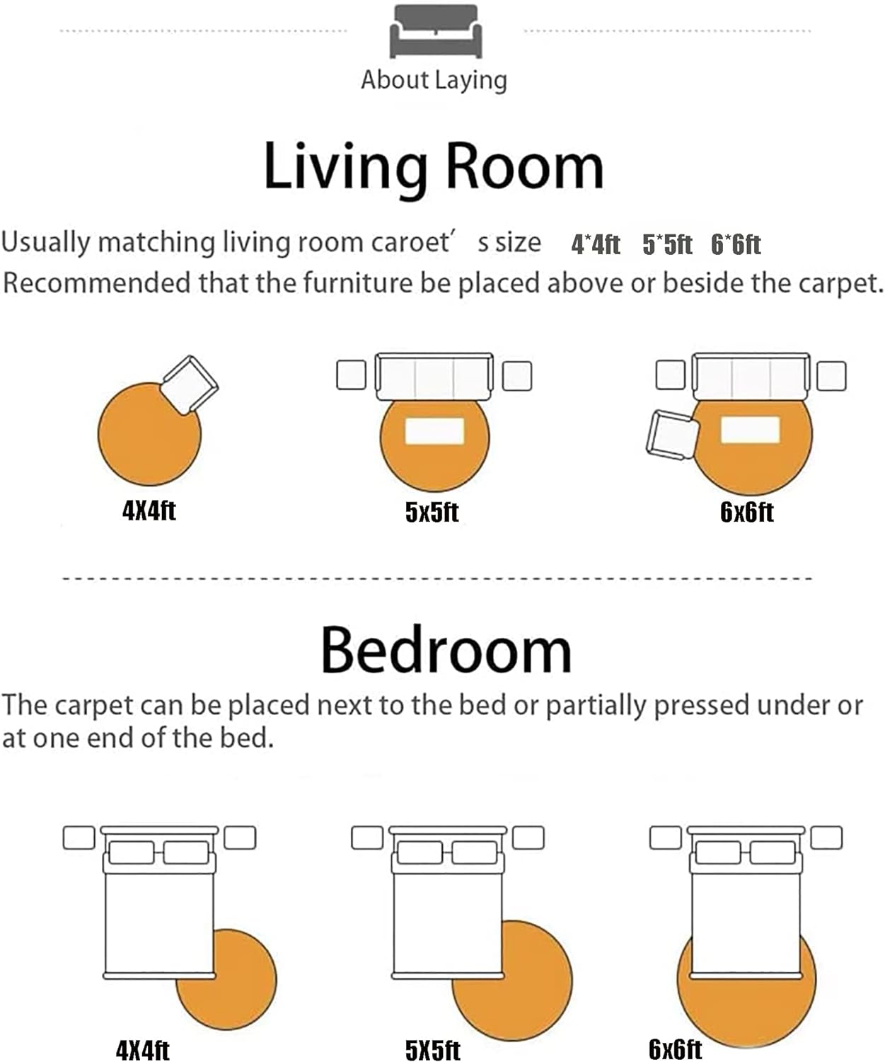 Alfombra mullida para dormitorio, 4 x 4 pies, alfombra suave para habitación de