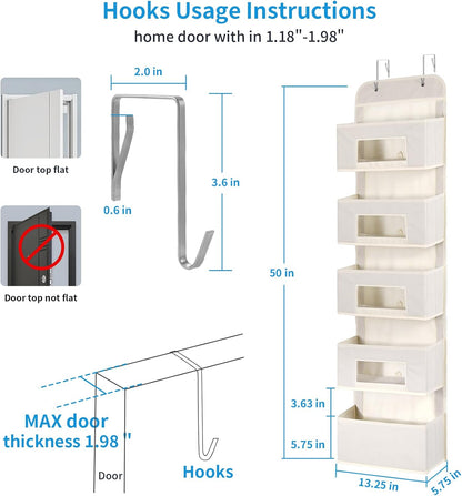 Organizador colgante de 5 estantes sobre la puerta con 2 ganchos de metal, 5