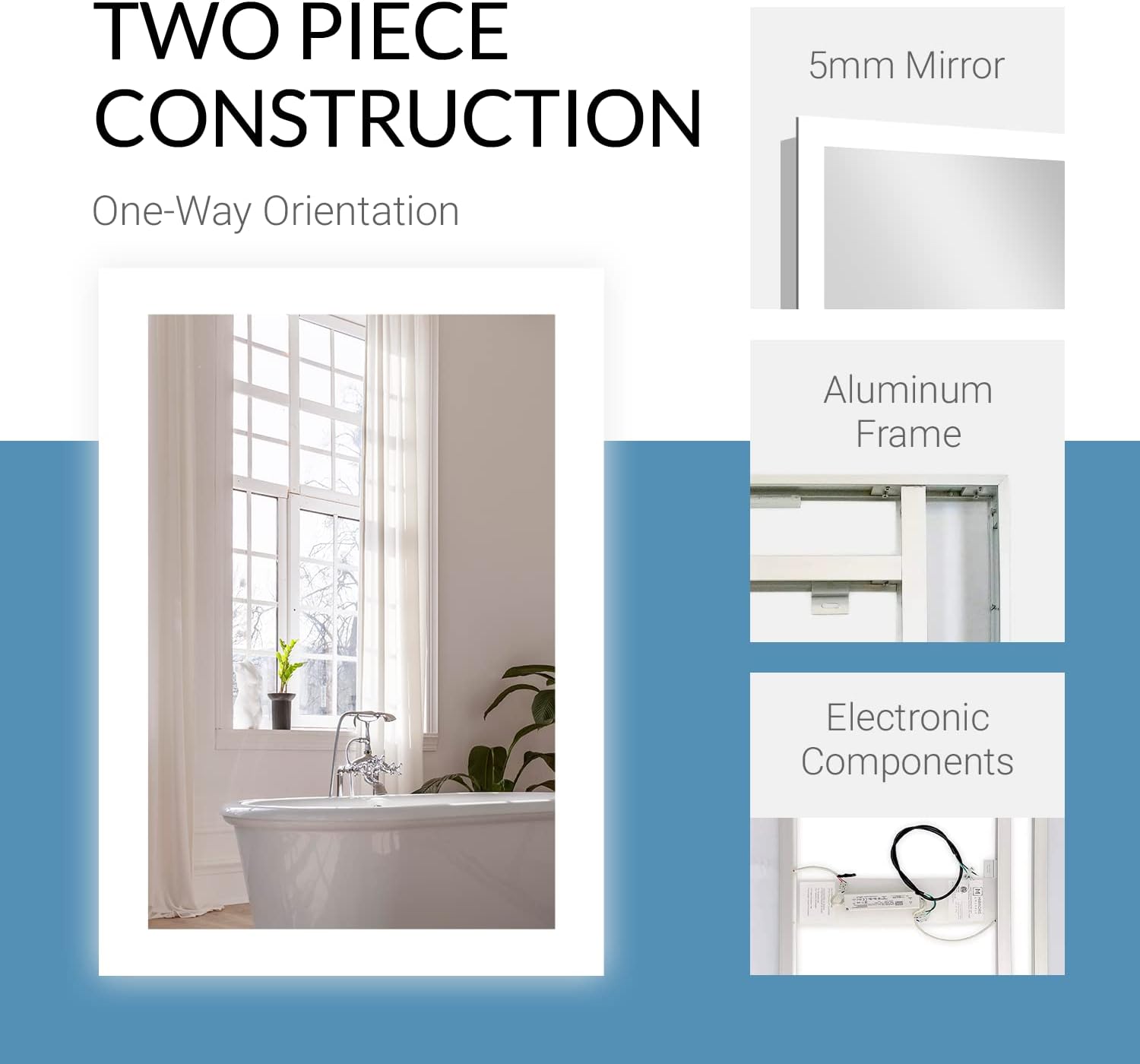 Mirrors & Marble Espejo de baño LED con luces, espejo rectangular iluminado...