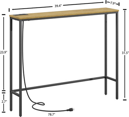 Mesa consola de 39 pulgadas con toma de corriente, moderna y estrecha mesa de...