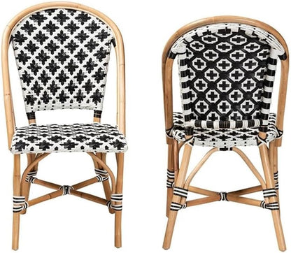 Baxton Studio Ambre Francés Blanco y Negro Tejido Natural Rattan Bistro Silla