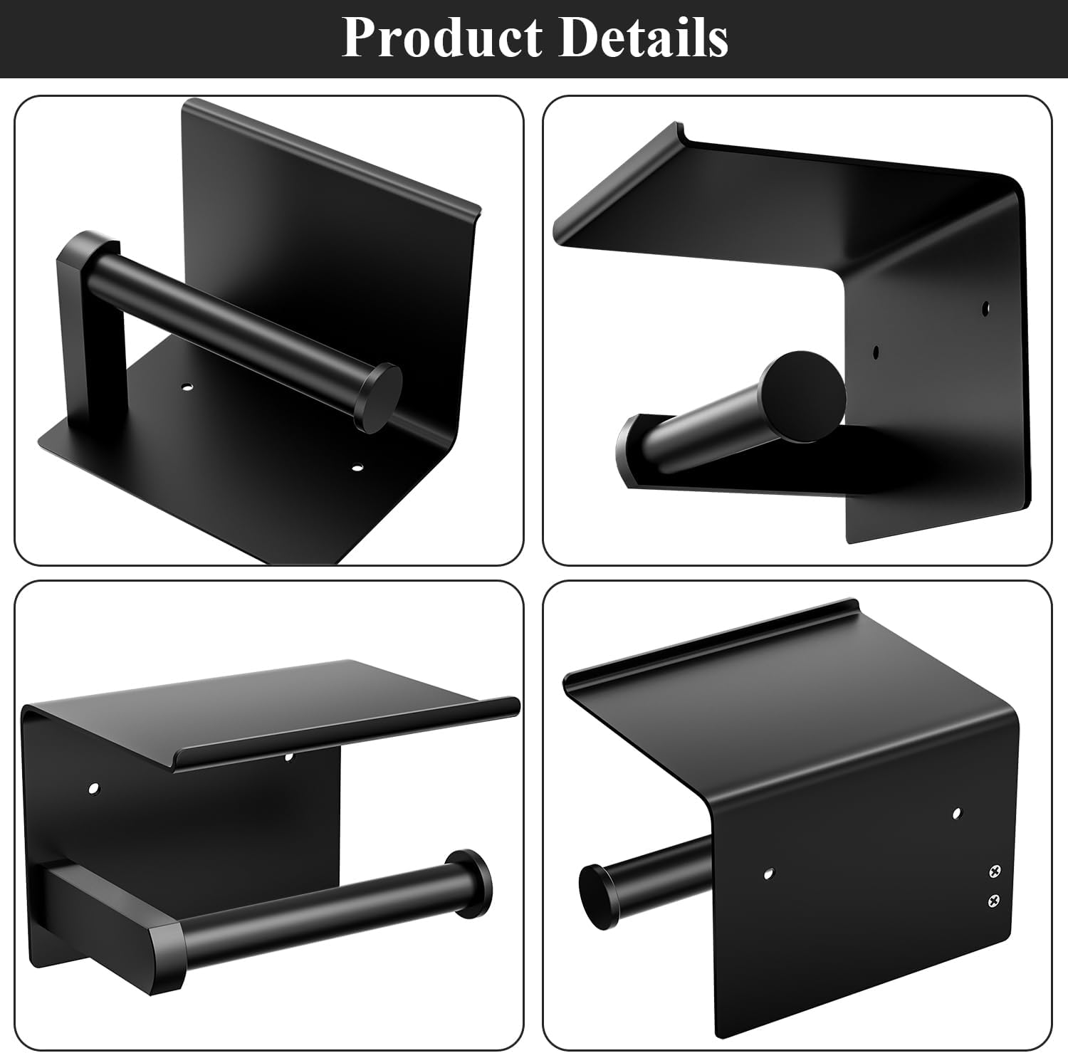Tindbea Soporte de papel higiénico con estante para teléfono + ganchos para...