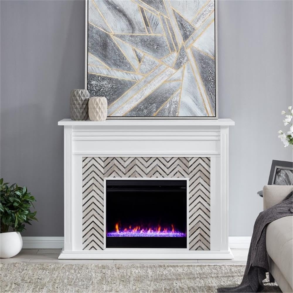 BOWERY HILL Chimenea eléctrica que cambia de color de mármol en blanco
