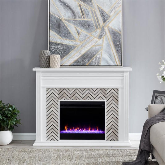 BOWERY HILL Chimenea eléctrica que cambia de color de mármol en blanco