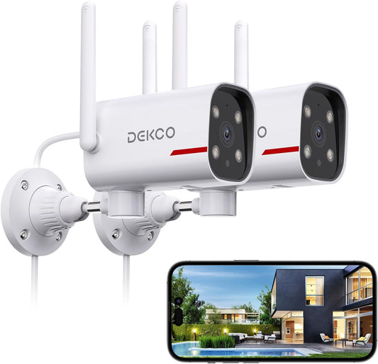 DEKCO - Cámara de seguridad para exteriores - Cámaras WiFi con cable giratorio...