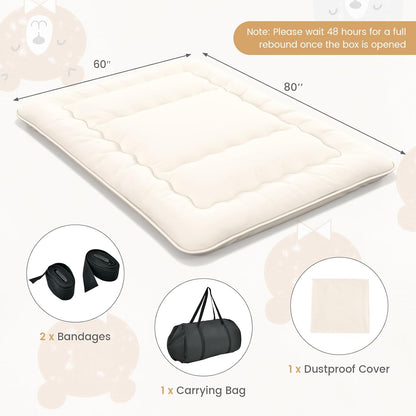 Colchón japonés de futón, colchón enrollable de tatami con funda lavable y