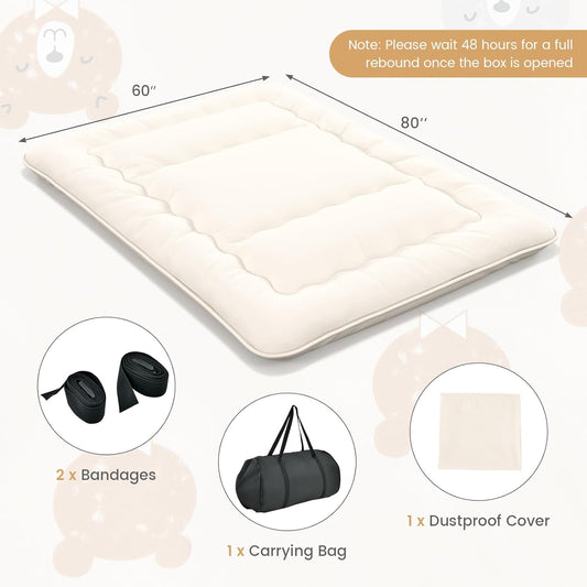Colchón japonés de futón, colchón enrollable de tatami con funda lavable y