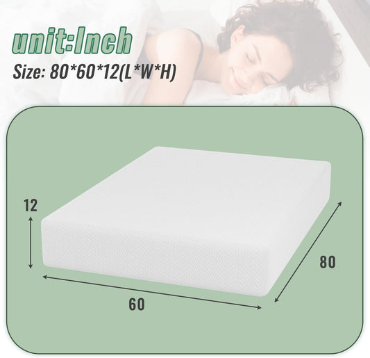 Colchón de espuma viscoelástica de gel de 12 pulgadas con funda de cremallera