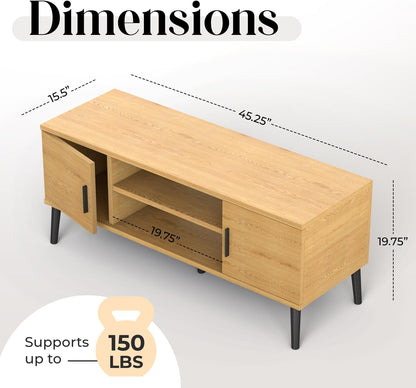 Soporte de TV moderno Mid-Century de 45 pulgadas con 2 puertas laterales