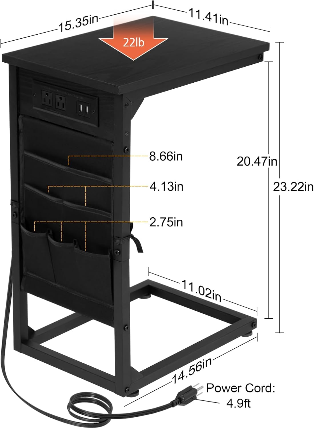 AMHANCIBLE Mesa de sofá, mesa auxiliar en forma de C con estación de carga,...