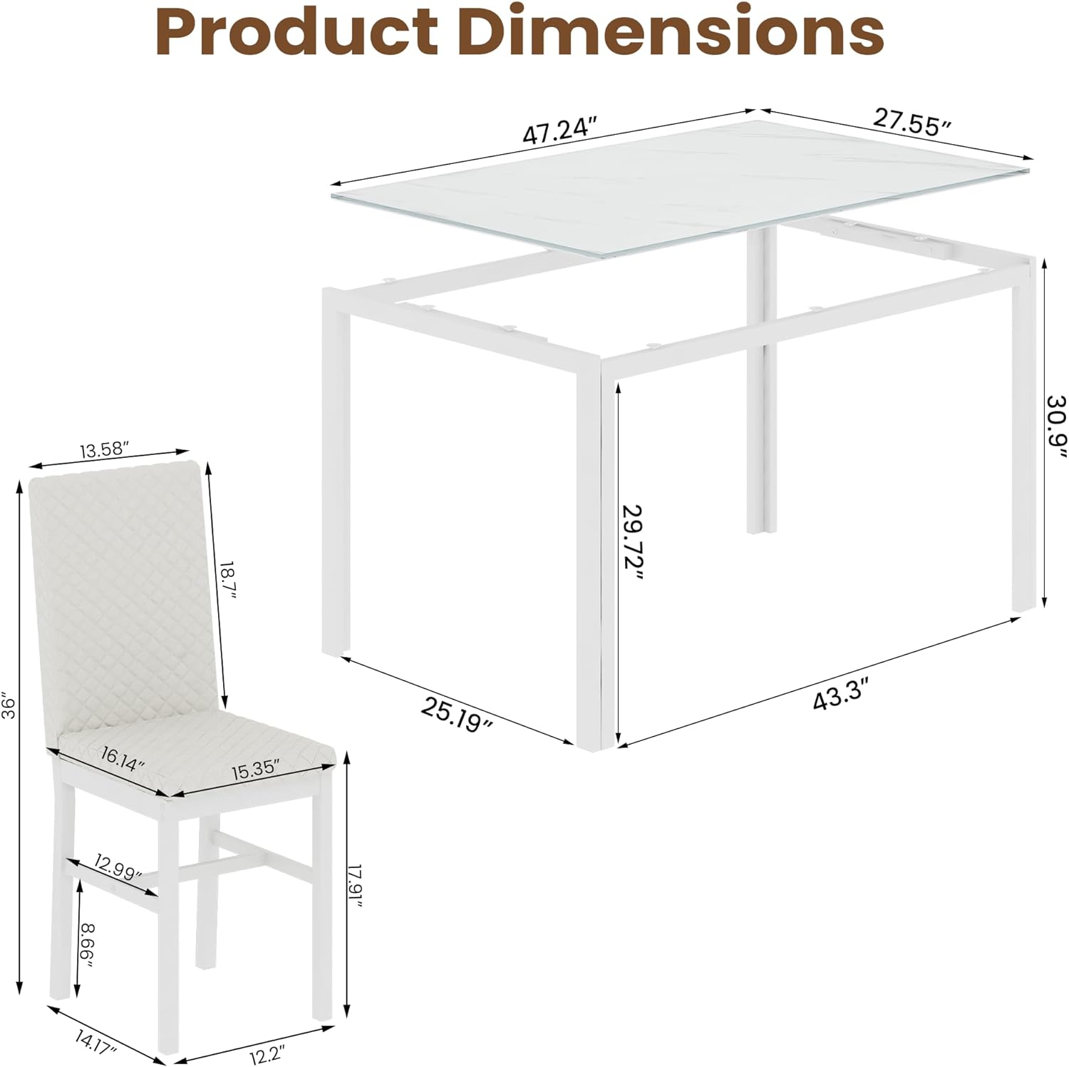 Juego de mesa de comedor para 4, 5 piezas, sillas de mesa de cocina, juego de