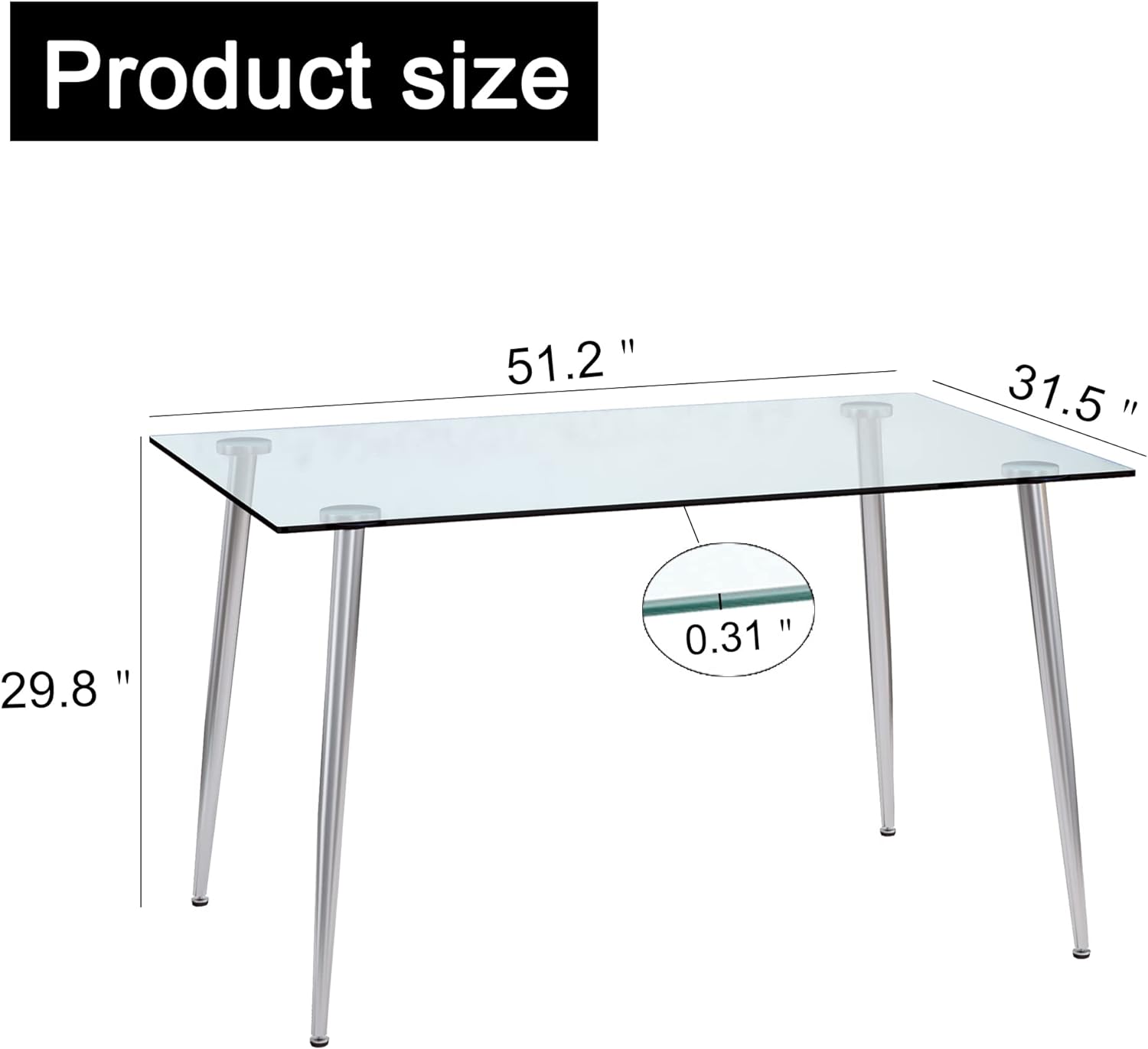 Mesa de comedor rectangular moderna y minimalista de cristal para 4 a 6