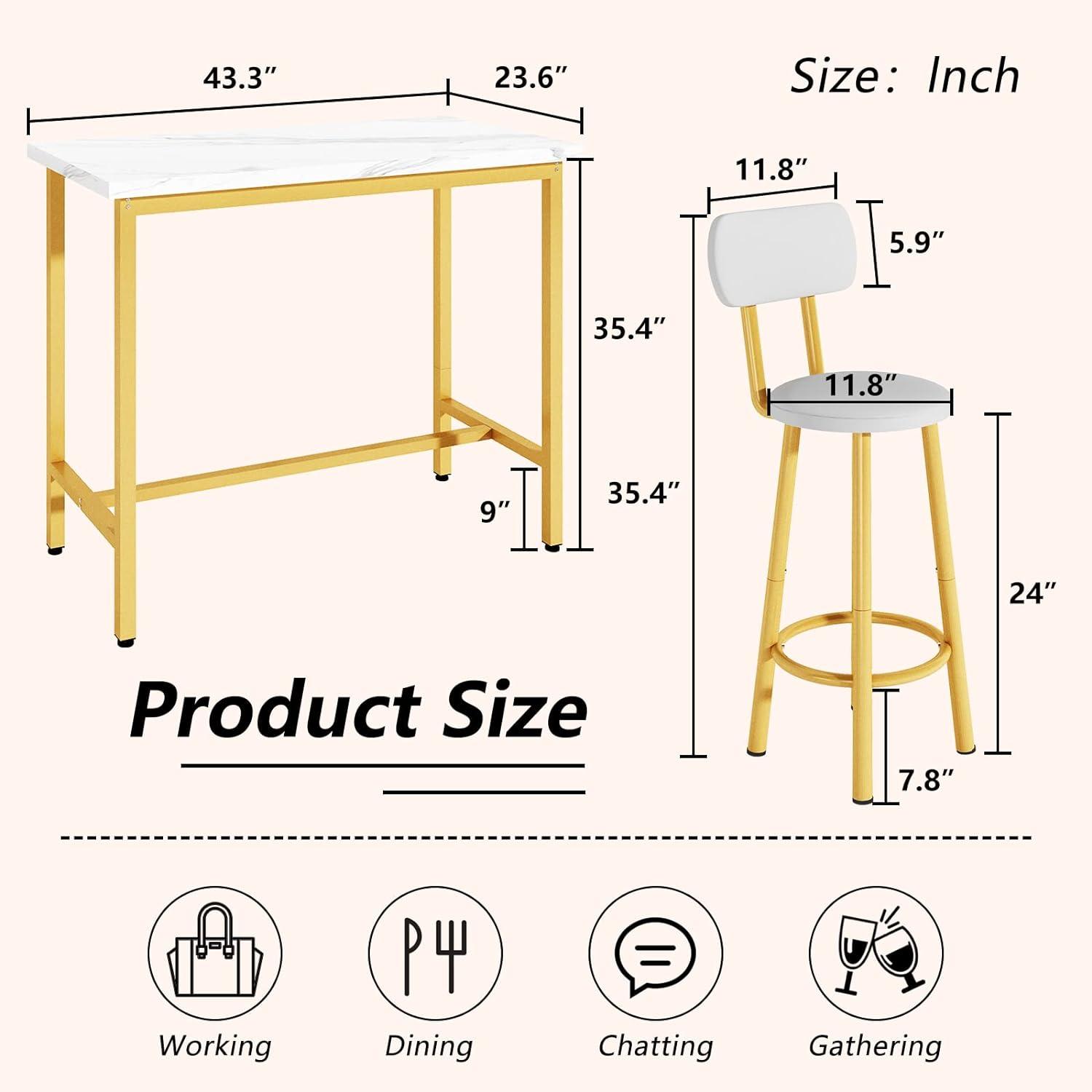 Juego de mesa de comedor de 43.3 pulgadas para 4, mesa de bar rectangular y