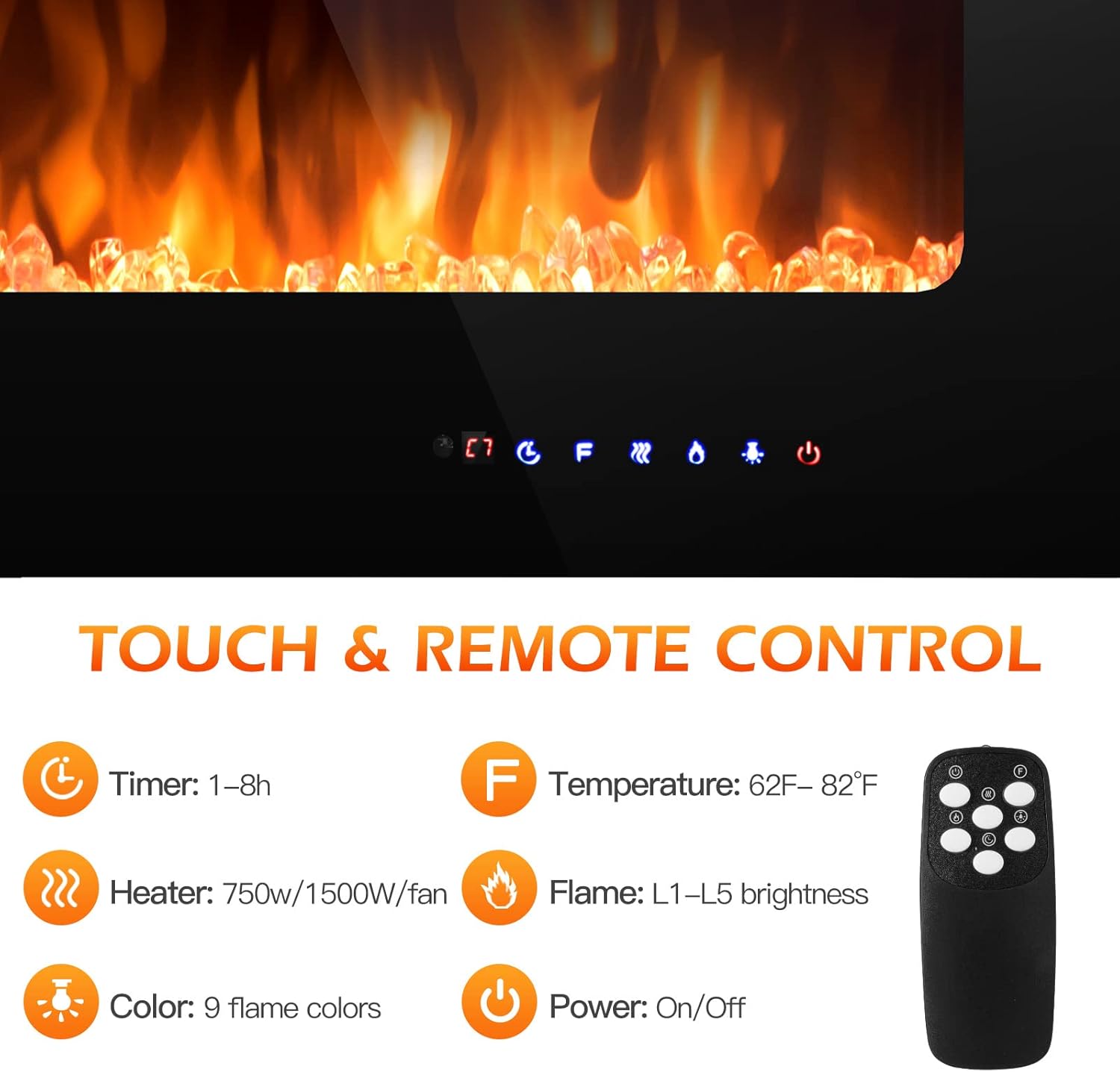ORALNER Chimenea eléctrica de 36 pulgadas de ancho, empotrada en pared y pared...