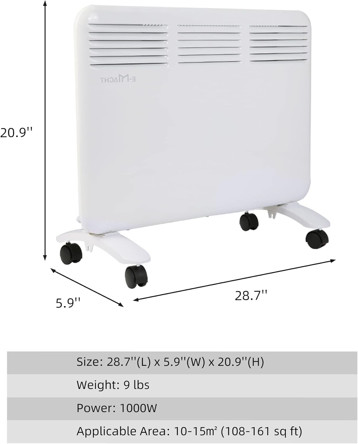 Calentador de espacio, calentador de espacio de panel de convección, 1000 W,...