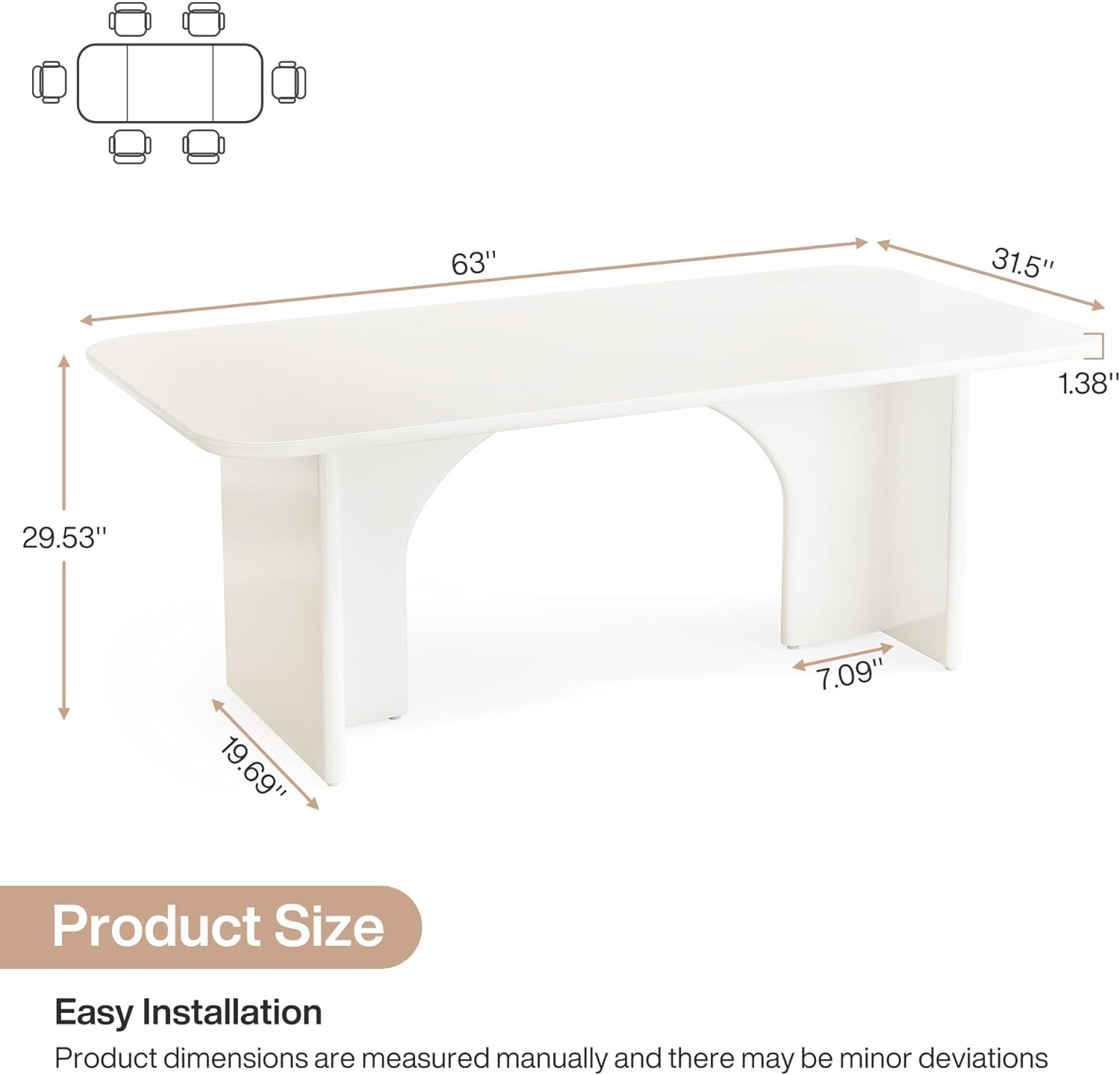 Mesa de comedor moderna para 4 a 6 personas, mesa de cocina rectangular grande