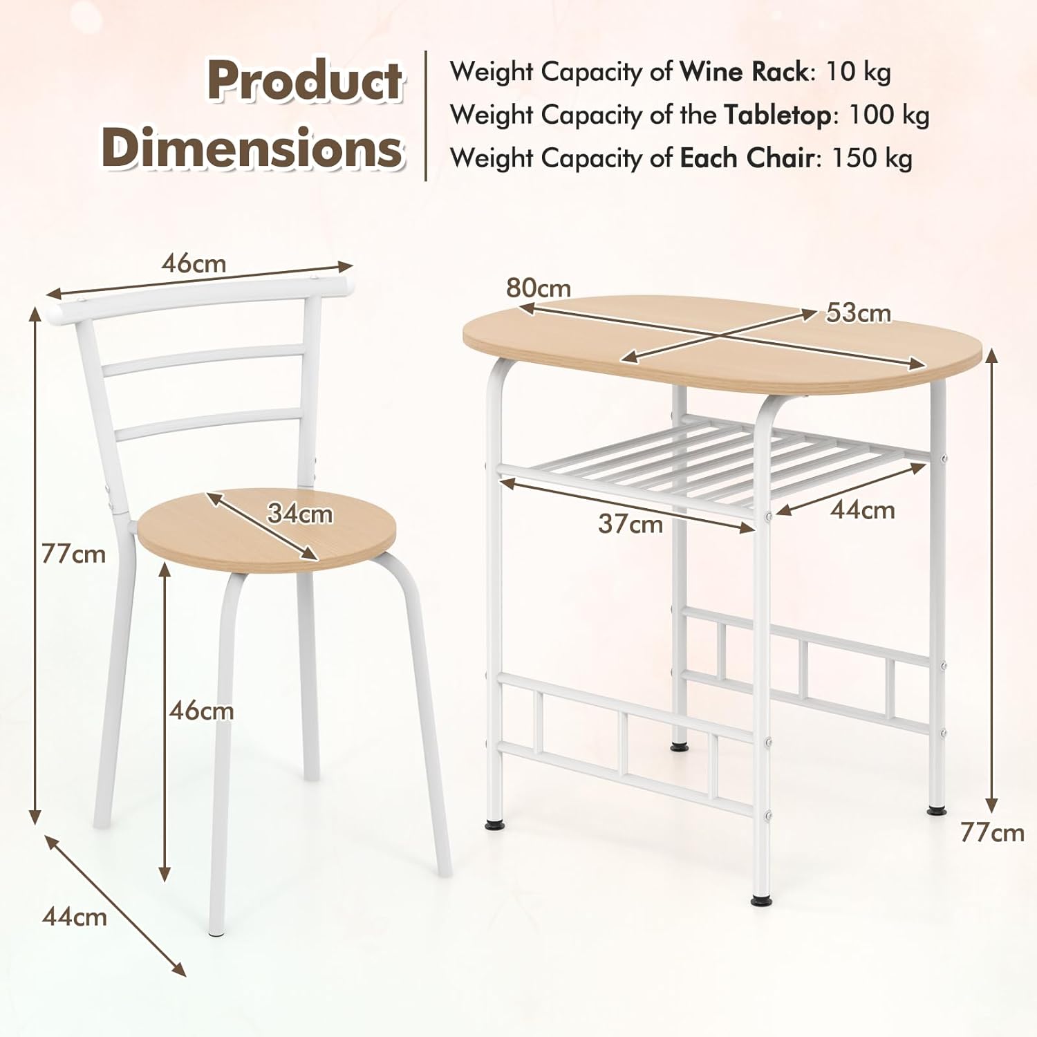 COSTWAY Juego de mesa de comedor de 3 piezas para 2, moderno juego de mesa