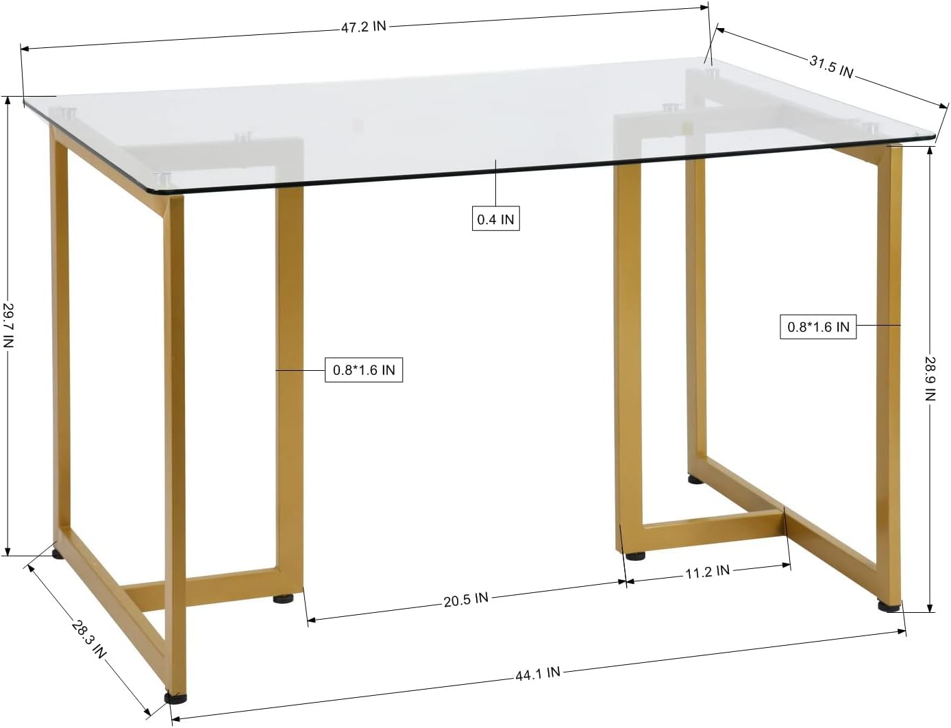 Mesa de comedor de cristal para 4 a 6 personas, mesa rectangular moderna de