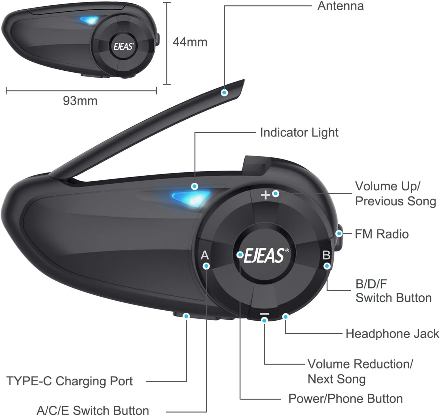 EJEAS Q7 - Intercomunicador de motocicleta mejorado, sistema de comunicación de...