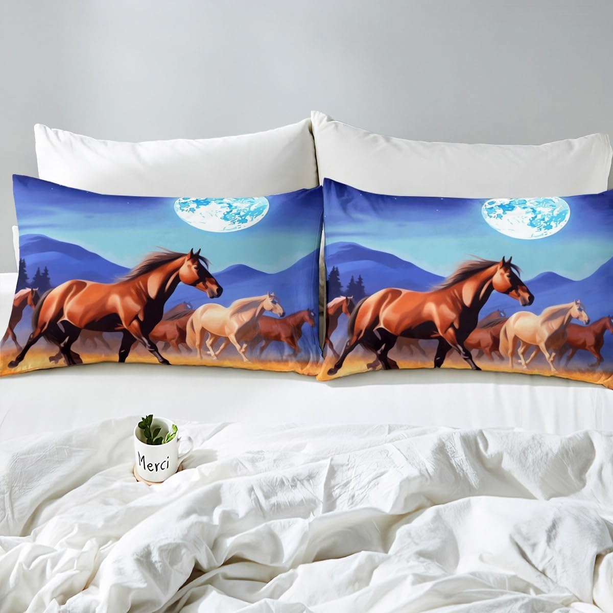 Erosebridal Juego de edredón de caballos para niños, juego de ropa de cama de...