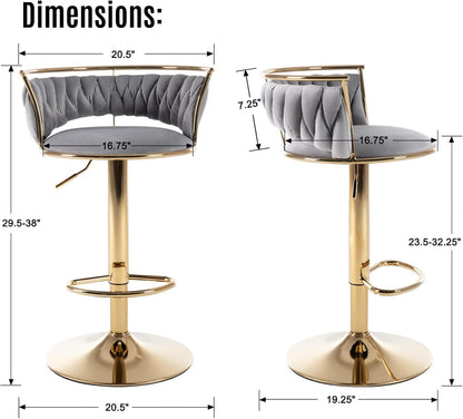 LukeAlon Moderno juego de 2 taburetes de bar ajustables de terciopelo,...