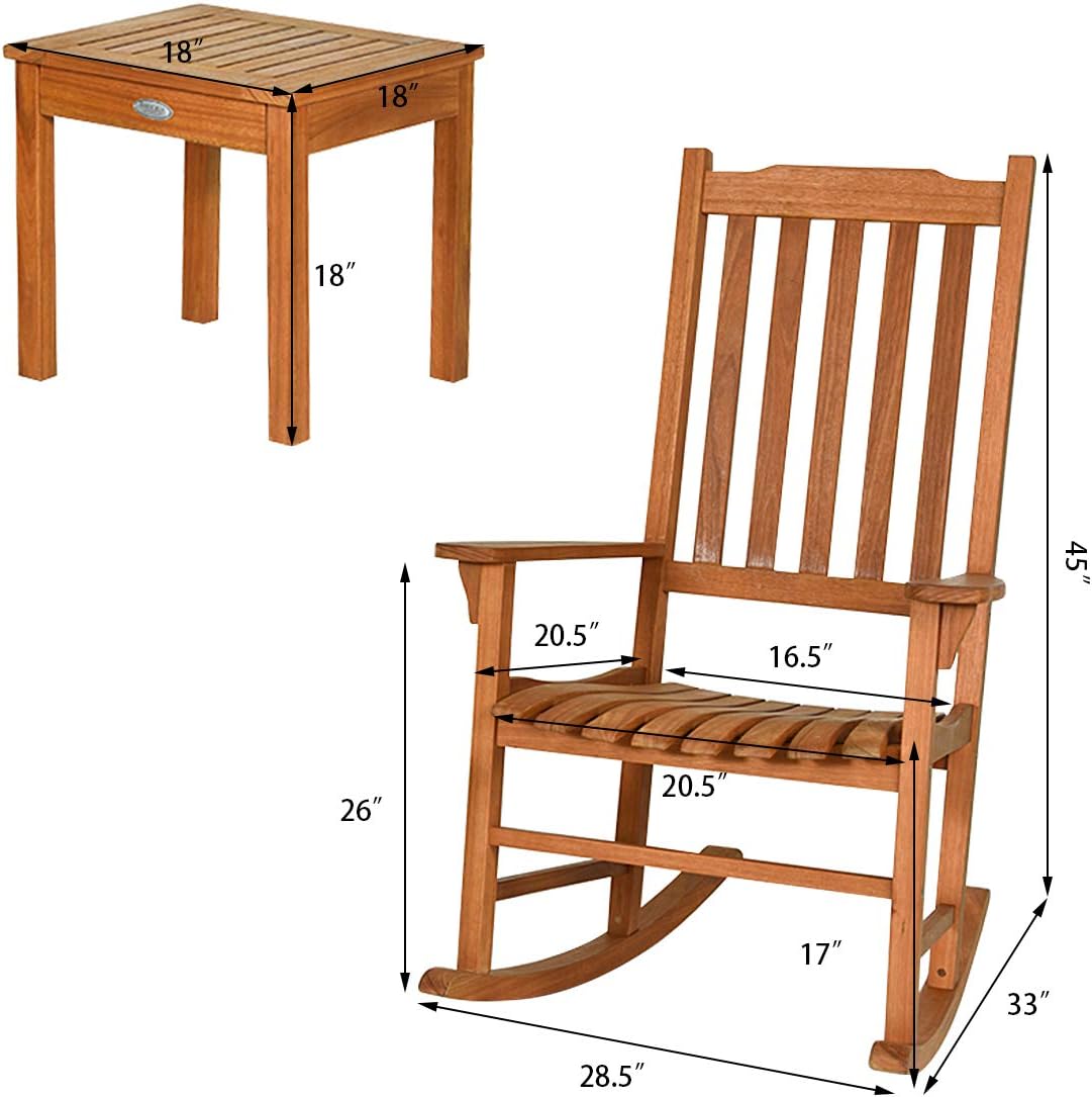 Giantex Juego de 3 sillas mecedoras para patio, juego de conversación de madera...