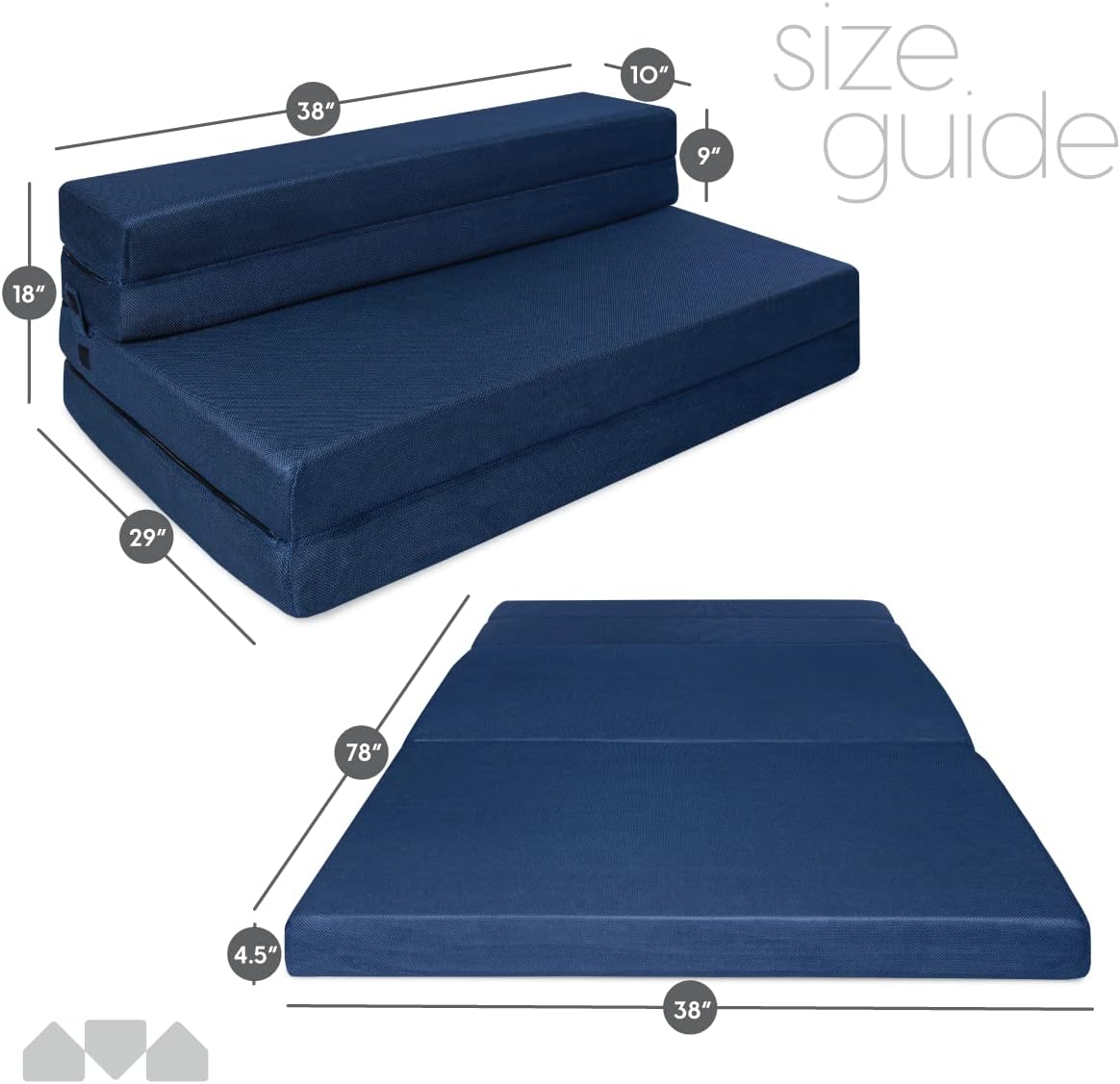 Colchón plegable de espuma de tres pliegues y sofá cama, tamaño individual XL,