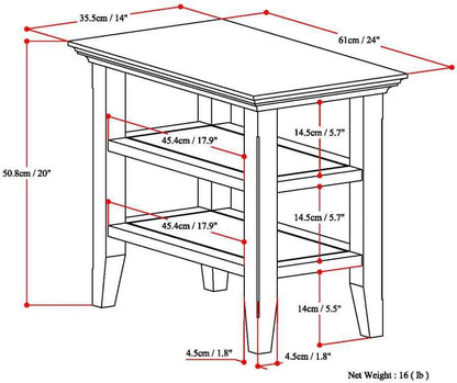 SIMPLIHOME Acadian - Mesa auxiliar rectangular de madera maciza de 14 pulgadas...