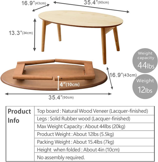 EMOOR Mesa auxiliar plegable de madera ovalada (35.4 x 16.9 pulgadas) de nogal,...