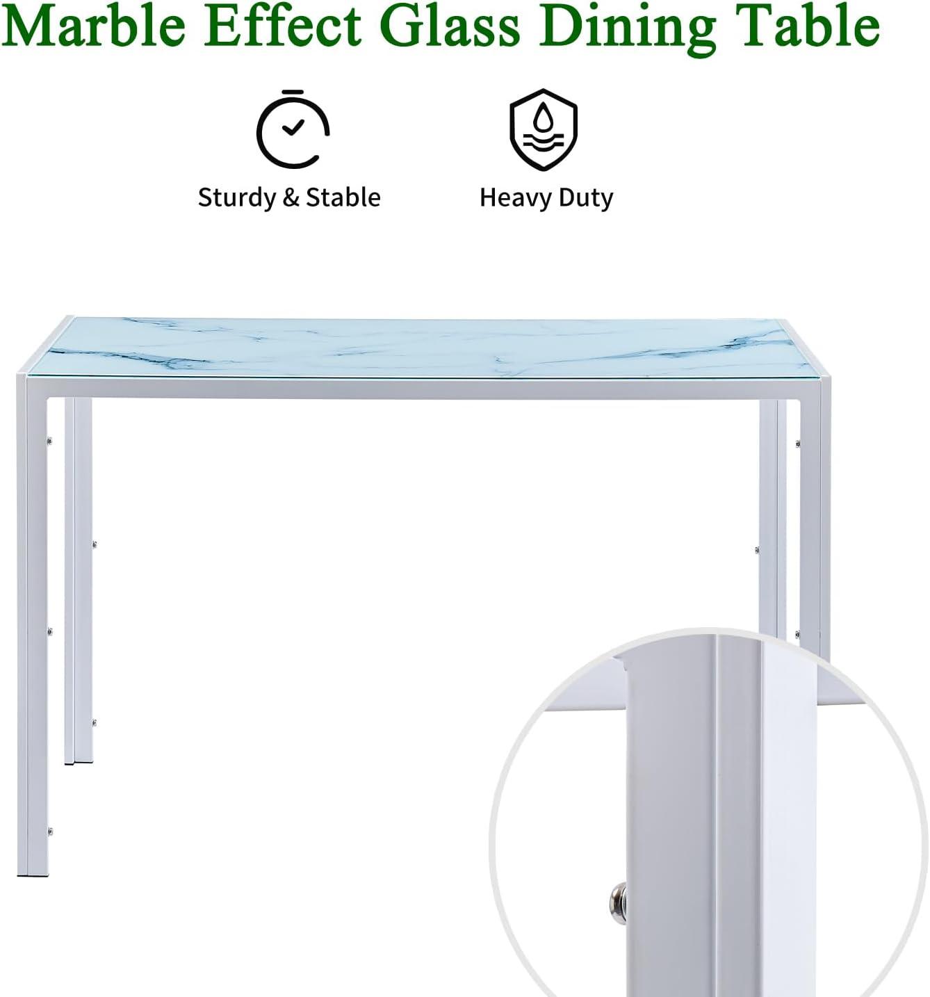 Juego de mesa de comedor de cristal blanco con sillas para 4 mesas de comedor