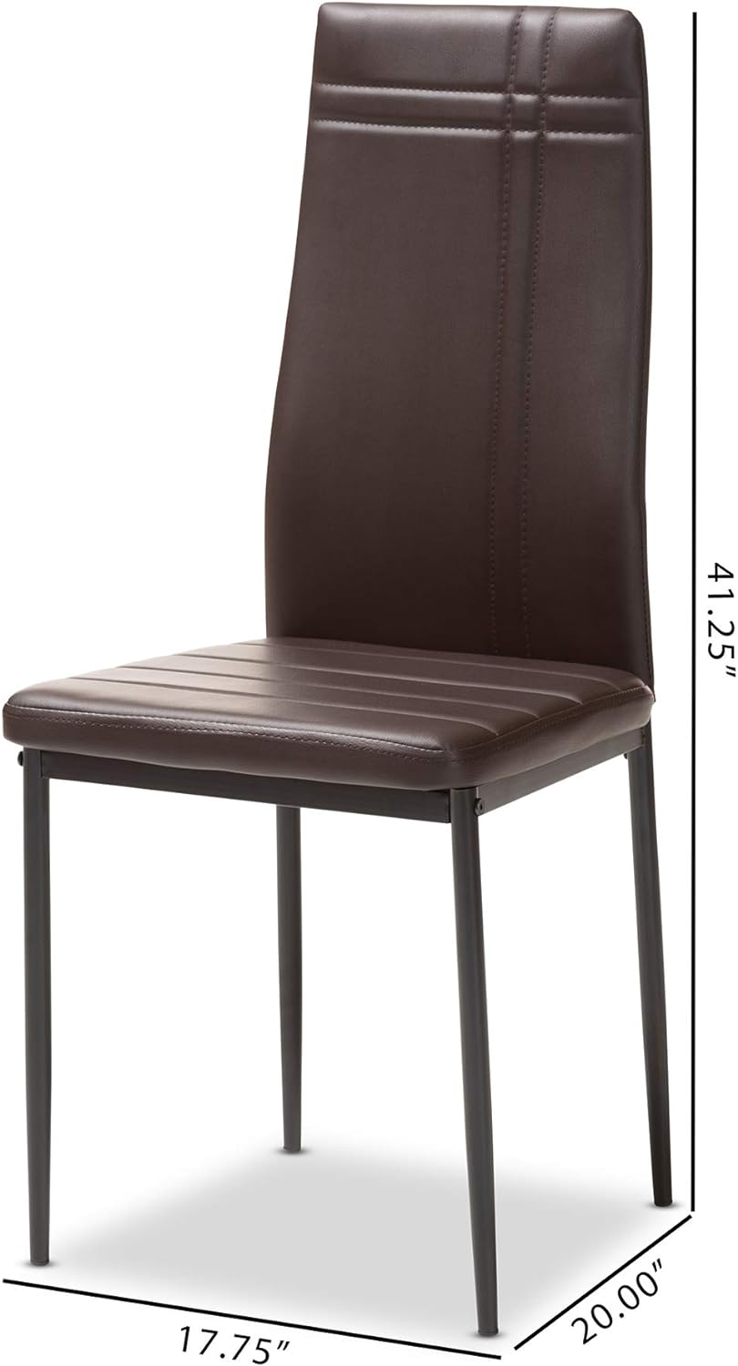 Baxton Studio Matiese Silla de comedor tapizada de piel sintética marrón