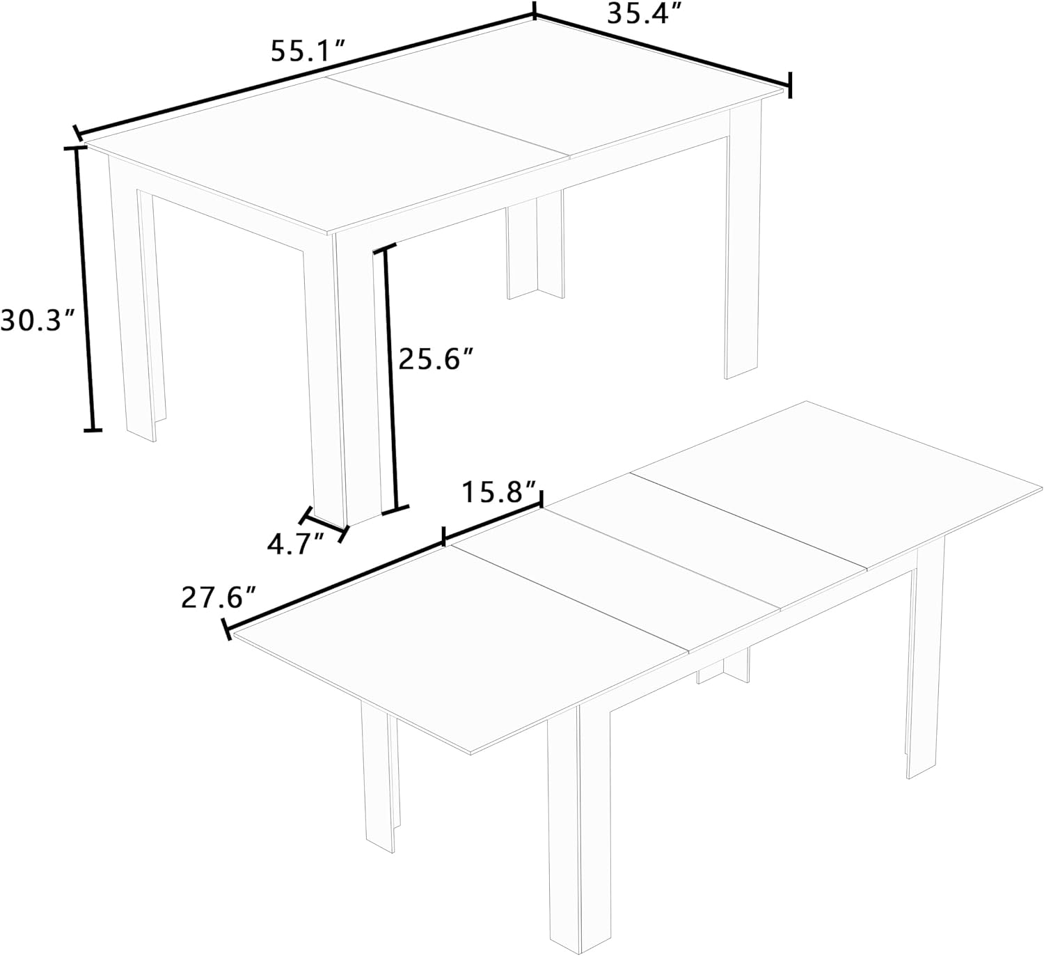 Mesa de comedor extensible de 5 a 7.2 pies para 6-8 personas, moderna mesa de